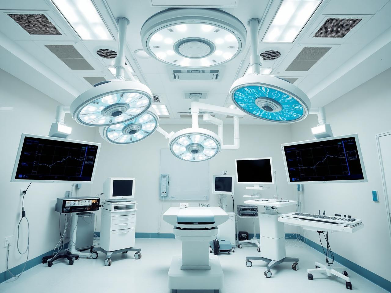 Centro cirúrgico moderno com equipamento médico integrado